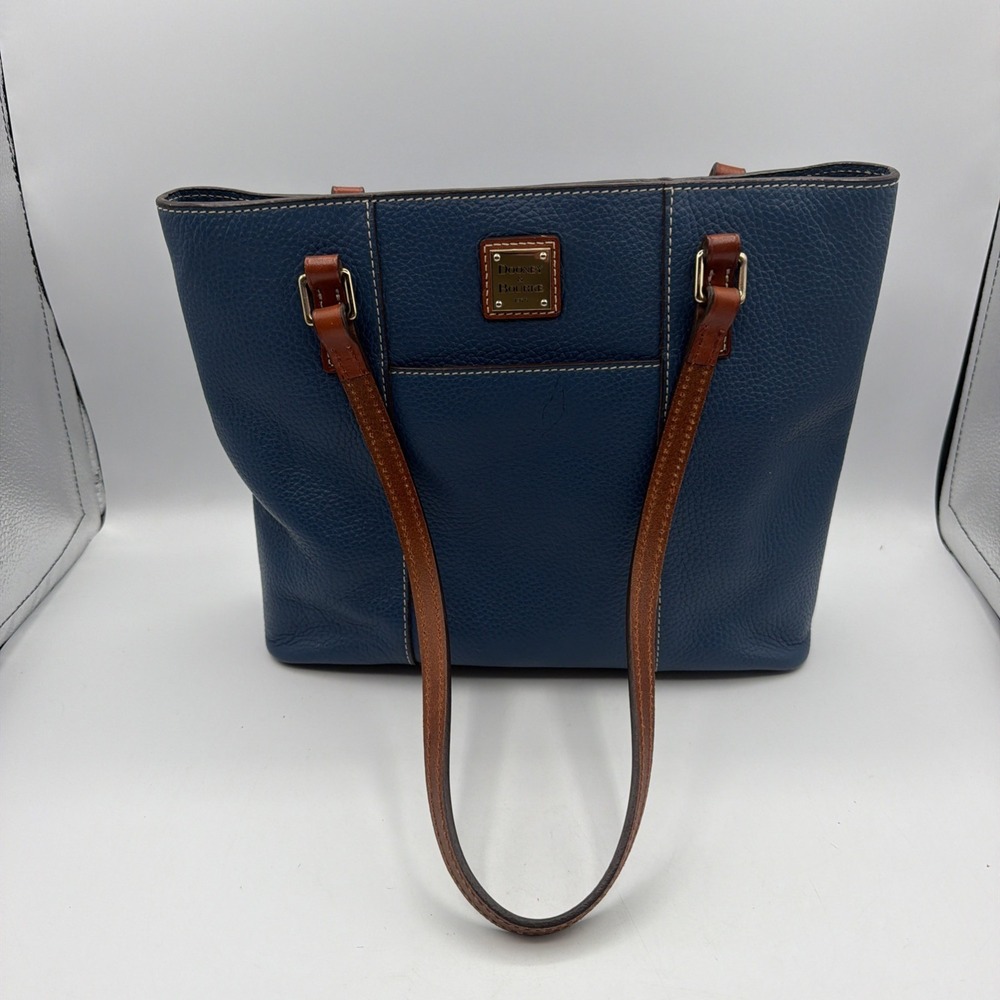 Dooney & Bourke Lexington Navy Blue Pebbled Leather Double Handle Tote 13x10